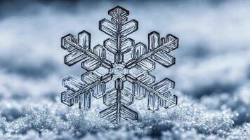 Close up of a delicate snowflake on snow, symbolizing winter and Christmas magic video