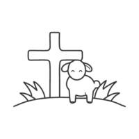 A stylized lamb facing forward, with a subtle, glowing cross hovering near its side vector