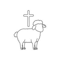 A single lamb with minimalist features, walking forward with a faint, radiant cross etched onto its shoulder. vector