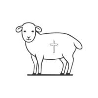 A single lamb with minimalist features, walking forward with a faint, radiant cross etched onto its shoulder. vector