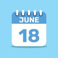 calendar june 18 blue color icon, paper planning design. vector