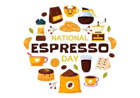 Illustration for National Espresso Day with Coffee Cup and Beans on November 23 in Flat Style vector