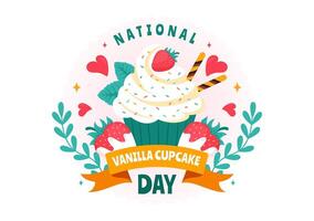 Cute Vanilla Cupcake Art for National Cupcake Day with Toppings in Flat Background vector