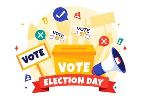 Voting Day Political Illustration with Citizens Casting Their Votes at Polling Stations in a Flat Cartoon Background vector