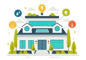 Energy-Efficient Smart House with Centralized Control System in Flat Cartoon Design vector