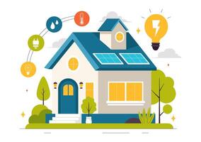 Smart House Technology with Energy Management and Automated Control in Flat Style vector