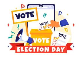 Voting Day Political Illustration with Ballots Being Cast at Polling Centers Worldwide in Flat Cartoon Style vector