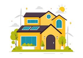 Smart House with Energy-Saving Technology in Flat Style Background vector