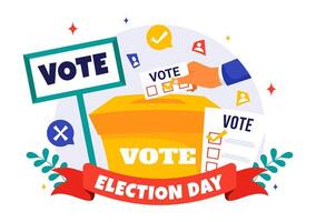 Global Polling Station Illustration with Voters Dropping Ballots in Flat Style Background vector