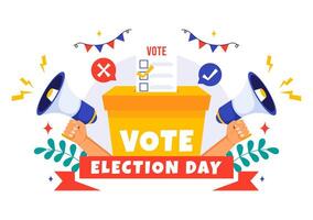 Political Election Day Illustration with Voters Dropping Ballots into a Box at a Global Polling Place in Flat Style vector