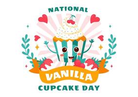 Flat of National Cupcake Day with Strawberries and Vanilla Cream Decorations vector