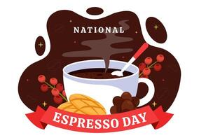 of National Espresso Day with Coffee and Beans in Flat Cartoon Style vector
