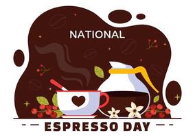 Coffee and Beans Illustration for National Espresso Day in Flat Cartoon Background vector
