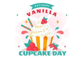 Vanilla Cupcake Day Celebration Illustration with Sprinkles and Strawberries on 10 November vector
