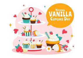 Cute Illustration of Vanilla Cupcakes with Sprinkles for Cupcake Day vector