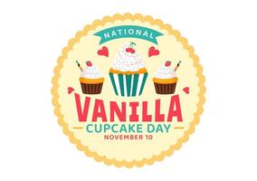 Vanilla Cupcake Art for National Day with Whipped Cream and Strawberries vector