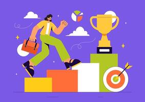 Flat Style Businessman Illustration Running Towards Success by Overcoming Obstacles and Climbing vector