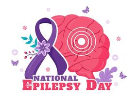World Epilepsy Day Illustration with Brain and Nervous System Focus in a Flat Cartoon Style vector