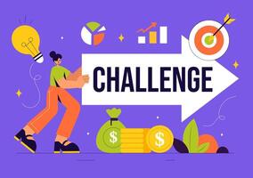 Illustration of Business Growth with a Man Overcoming Challenges and Reaching the Top of a Success Graph in a Flat Cartoon Style vector