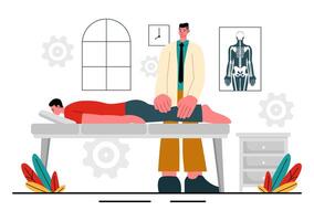 Physical Therapy Illustration of a Doctor Assisting a Patient's Recovery Using Chiropractic Methods vector