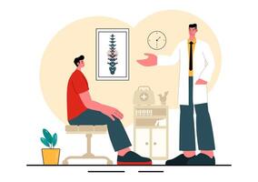 Physiotherapy Illustration Featuring a Chiropractor Treating a Patient with Spine Adjustment in a Flat Background vector