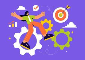 Illustration of a Professional Overcoming Obstacles and Running Up a Growth Graph for Success in Flat Style Background vector