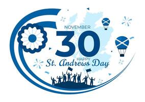 St. Andrew's Day Celebration Illustration with Scottish Flag and Traditional Symbols in Flat Style Background vector