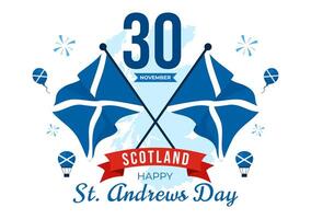 Flat Style St. Andrew's Day Illustration with Scotland Flag and National Celebration Theme vector