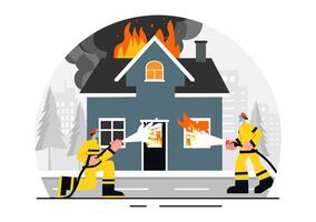 Emergency Response Firefighters Extinguishing Fire and Rescuing People in a Flat Style Background vector