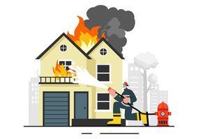 Illustration of Firefighters in Action, Extinguishing Fires and Assisting Victims in Flat Design vector