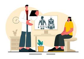 Spine Adjustment Illustration Showing a Chiropractor Helping a Patient with Back Pain Relief in Flat Style vector