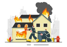 Fire Department Rescue Operations with Firefighters Saving People and Fighting Fires in Flat Style vector