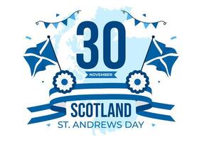 Happy St. Andrew's Day 30 November with Scottish Flag and National Celebration in Flat Cartoon Design vector