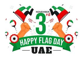 UAE Flag Day Design with Flat Style Ornaments and National Flags for 3rd November vector