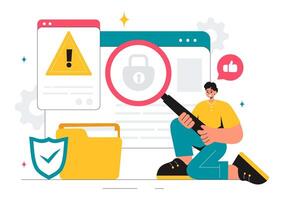 Vulnerability Management Solutions Illustration with Network Security and Data Breach Icons vector