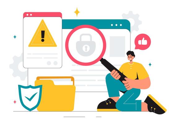 Vulnerability Management Solutions Illustration with Network Security and Data Breach Icons