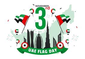 UAE Flag Day Design with National Flags and Flat Style Ornaments for November 3rd Celebration vector