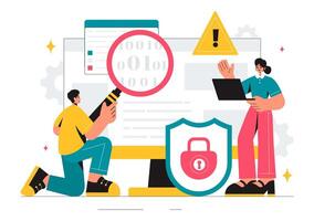 Illustration of Cyber Vulnerabilities and Fraudulent Activities with Hacker Icons and Code Background vector