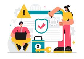 Cybersecurity Threat and Vulnerability Management Illustration with Hacking and Data Breach Concepts vector