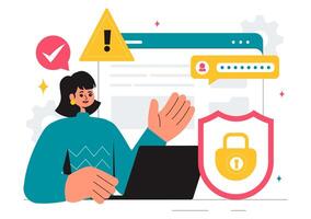 Data Breach Protection Solutions Illustration with Hacker Attack and Threat Management vector