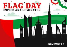 Flag Day Celebration in UAE Illustration with National Flags and Flat Style Ornaments for November 3rd vector