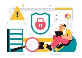 IT Security Threat Management Illustration with Hacker Attacks and Code Breach Issues vector