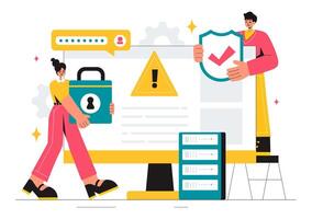 Hacker Fraud Prevention and Threat Management Illustration Featuring Data Breaches and Security Solutions vector