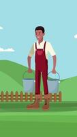 Farmer Holding Bucket In Both Hands On Vertical 2D Cartoon Animation video