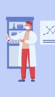 The Doctor Working In The Laboratory Is Mixing It With The Tube In His Hand On Vertical 2D Cartoon Animation video