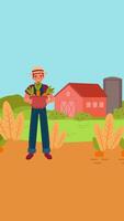 Farmer Holding Basket With Carrot On Vertical On Alpha Channel 2D Cartoon Animation video