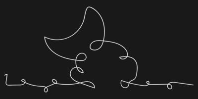 Moon - one single continuous line banner. stock hand drawing illustration isolated on black chalkboard background for design template decoration greeting card. Editable stroke. vector
