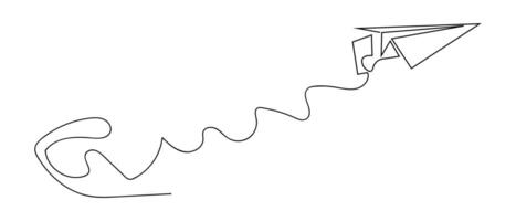 Paper plane continuous one line art style. The airplane made from paper. Isolated on white background illustration vector