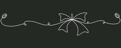 Tied ribbon bow hand drawing one line. Christmas and birthday present wrap in simple linear style. Concept of holiday and celebration in editable vector