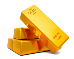 3D Photo Gold bar stack isolated on transparent background Investment financial wealth concept 3D rendering png